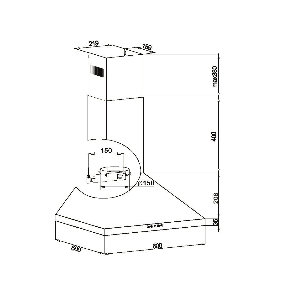 Trendline | Schuine schouw afzuigkap | 60 cm | RVS