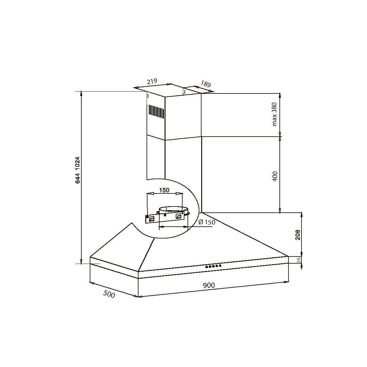 Trendline | Schuine schouw afzuigkap | 90 cm | RVS