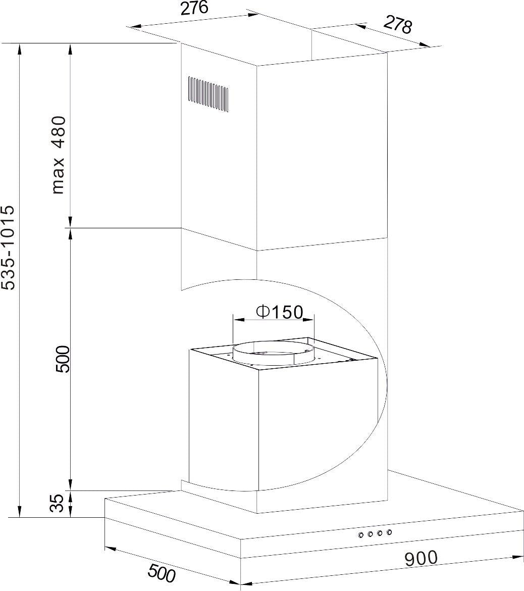 Trendline | Blokschouw afzuigkap | 90 cm | RVS